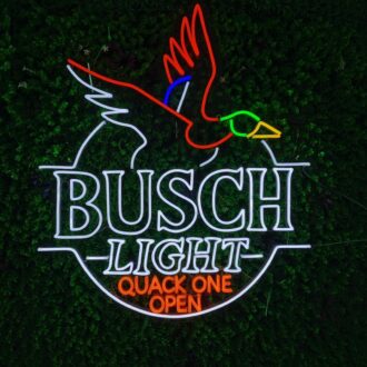busch light quack one open neon sign
