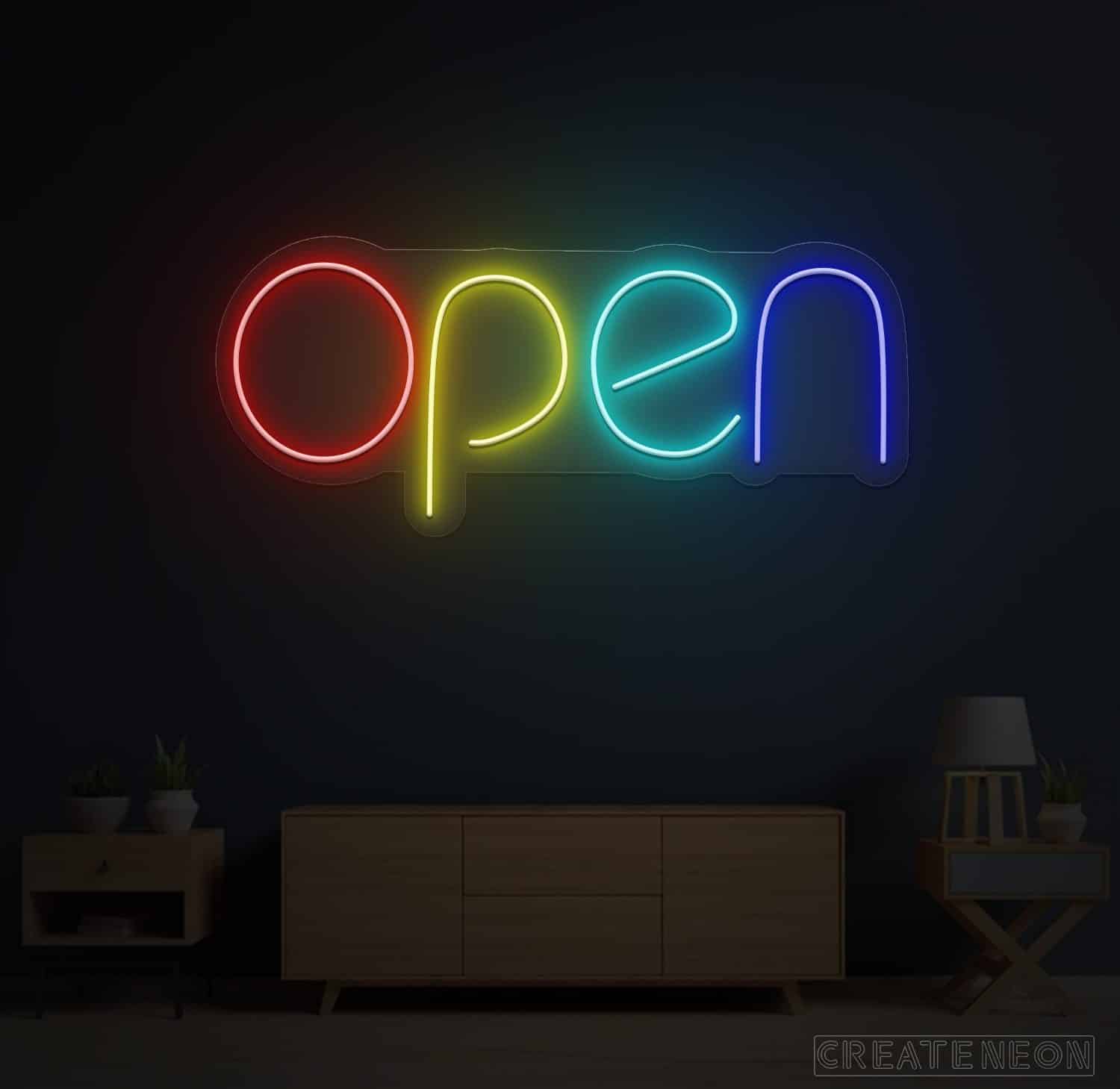 Open Multicolor Neon Sign